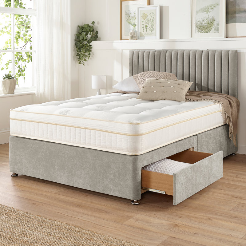 Nakisha Pocket Memory Divan Bed Set, 2 Drawers, Single (3'), Silver
