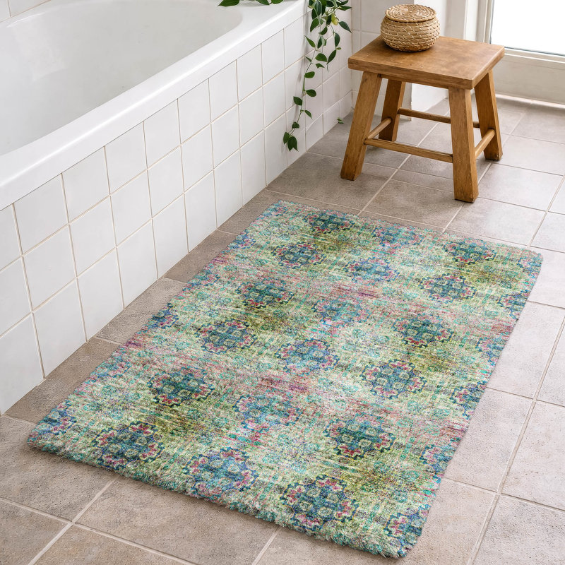 Premium Machine Washable Dream Shag ADS557 Medallions Rug, Green, 2'6" x 3'10"