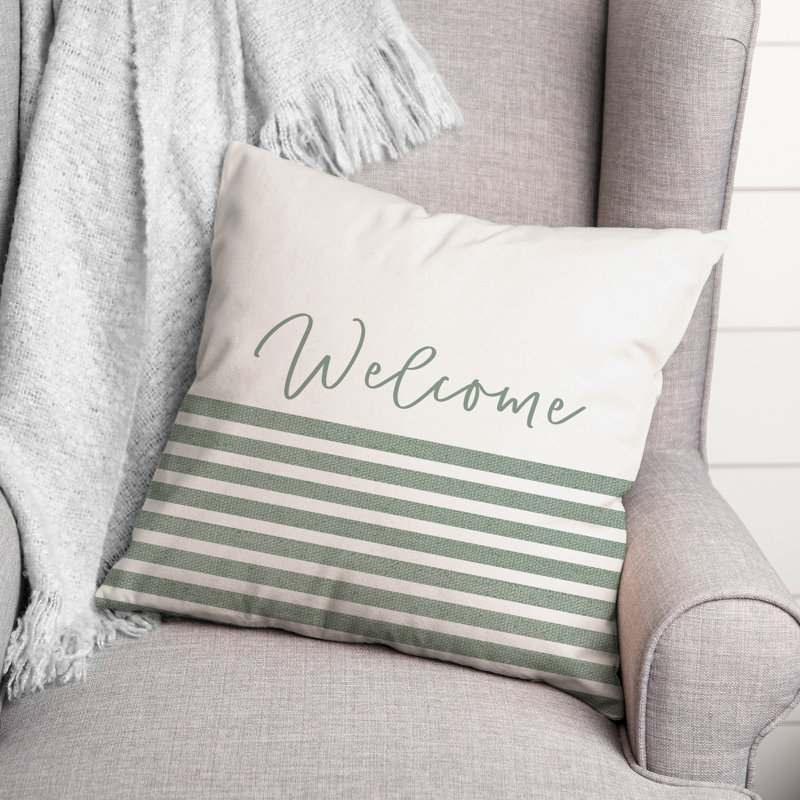 Housse et insert de coussin décoratif extérieur Welcome Stripes 13, 18 po x 18 po, Vert