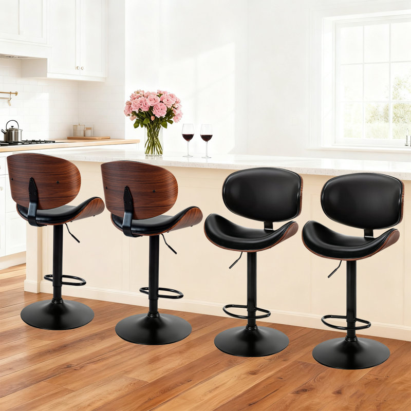 Swivel Upholstered Adjustable Height Bar Counter Stool with Metal Frame, Black, 4