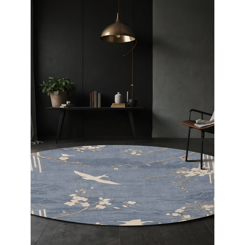 Machine Washable Gray Area Rug, Round 8'