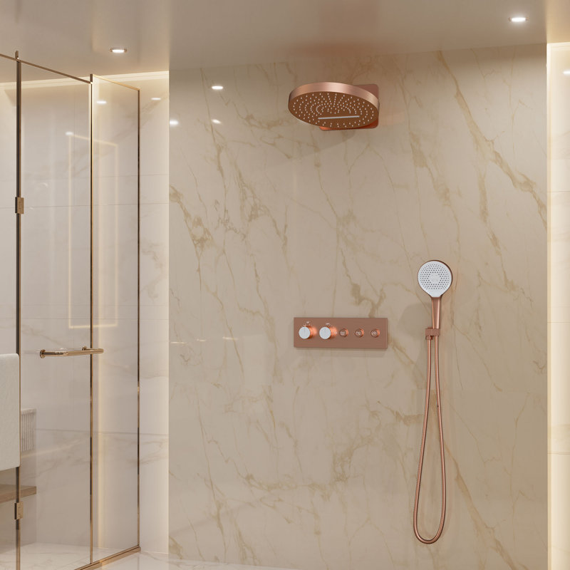 Système de douche thermostatique complet avec valve brute, Or rosé brossé