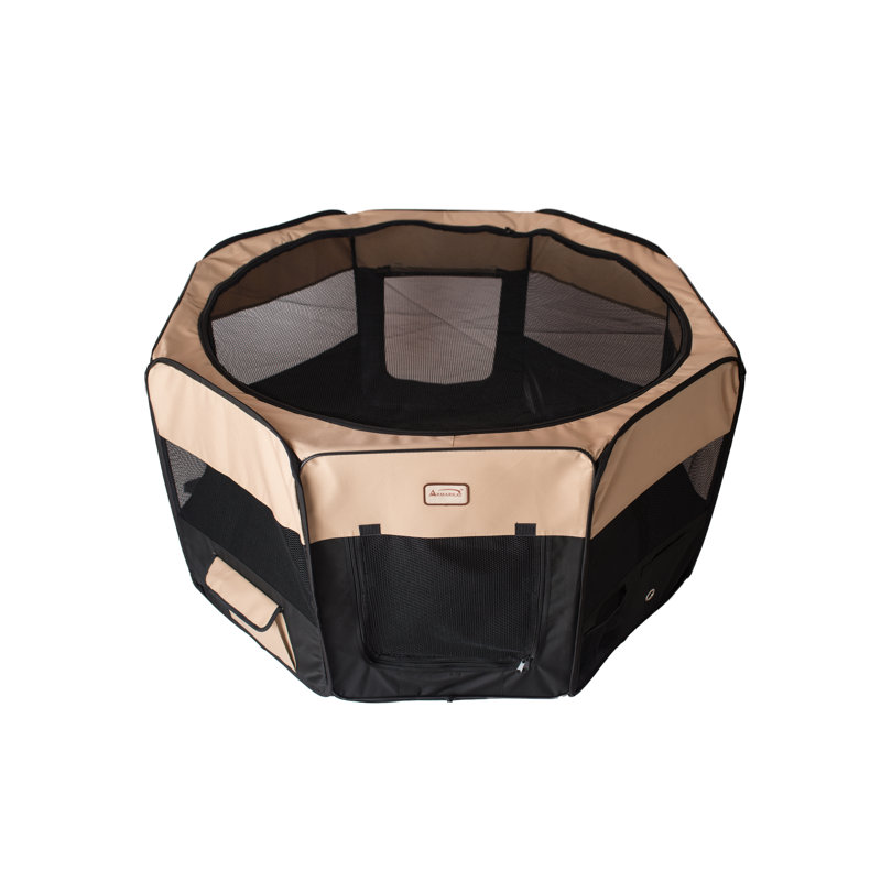 Extra-Large Black and Beige Portable Pet Playpen