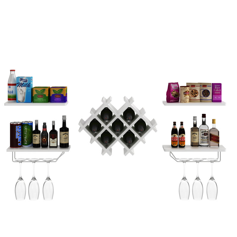 Berwaldt 7 Bottle Wall Mounted Wine Bottle & Glass Rack, White