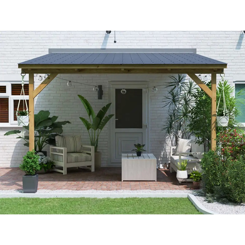 Dunster House Lean To Wooden Gazebo with Super Felt, 3m x 3m Wall Mounted Garden Shelter Utopia
