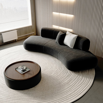 78.74"Skin-Friendly Brushed Chenille Dark Grey Curved Sofa