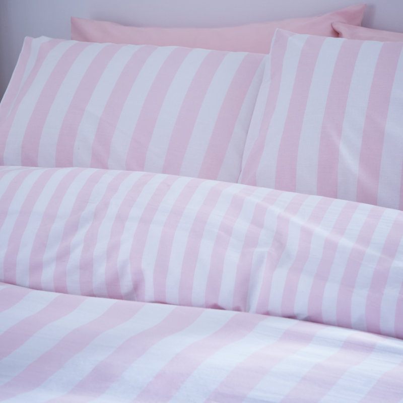 Stripe Tease Reversible Duvet Cover Set with Pillowcases, Single Duvet Cover + 1 Standard Pillowcase, White/Pink