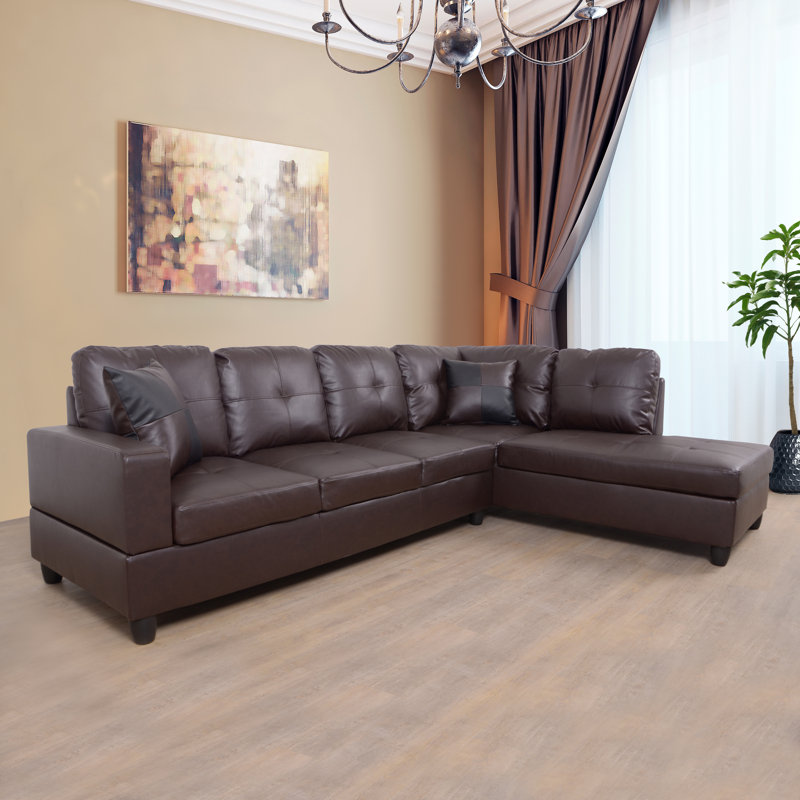 Aashild 2 - Piece Vegan Leather Sectional, Right Hand Facing, Brown Faux Lather