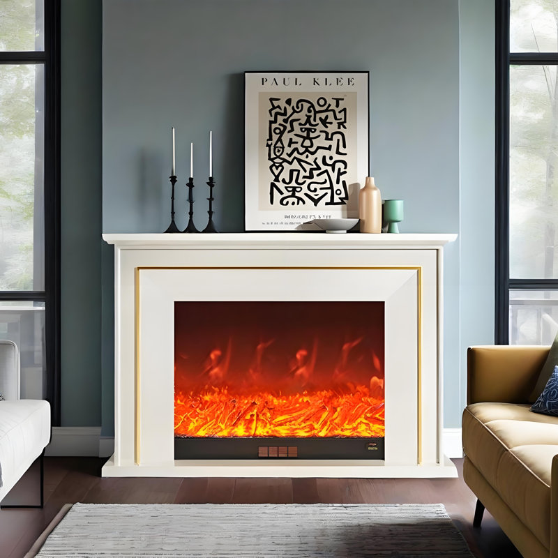 Foyer électrique 70,87 "blanc rétro, H 23,62 po x l 70,87 po x P 12,60 po, Blanc