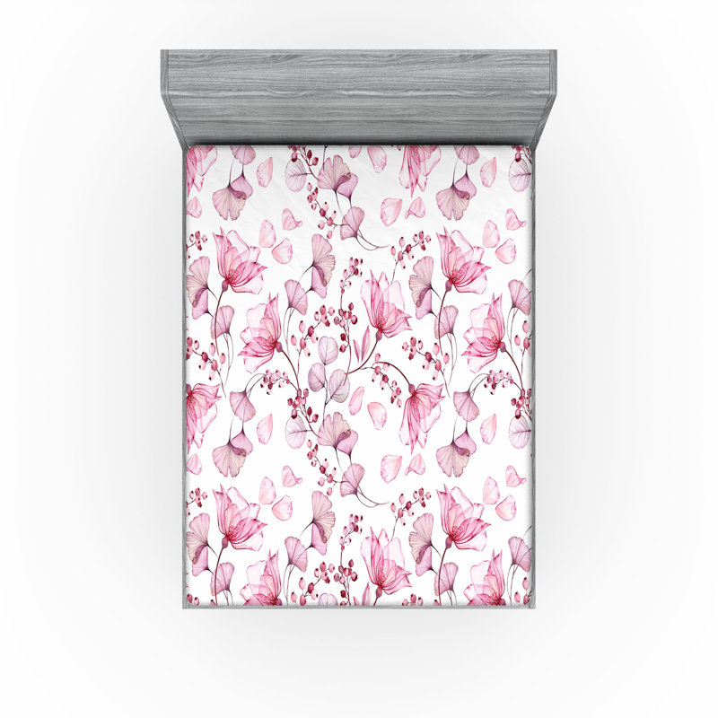 Drap-housse à motif floral Ambesonne, Rose, rose séchée, blanc / floral, Drap-housse grand
