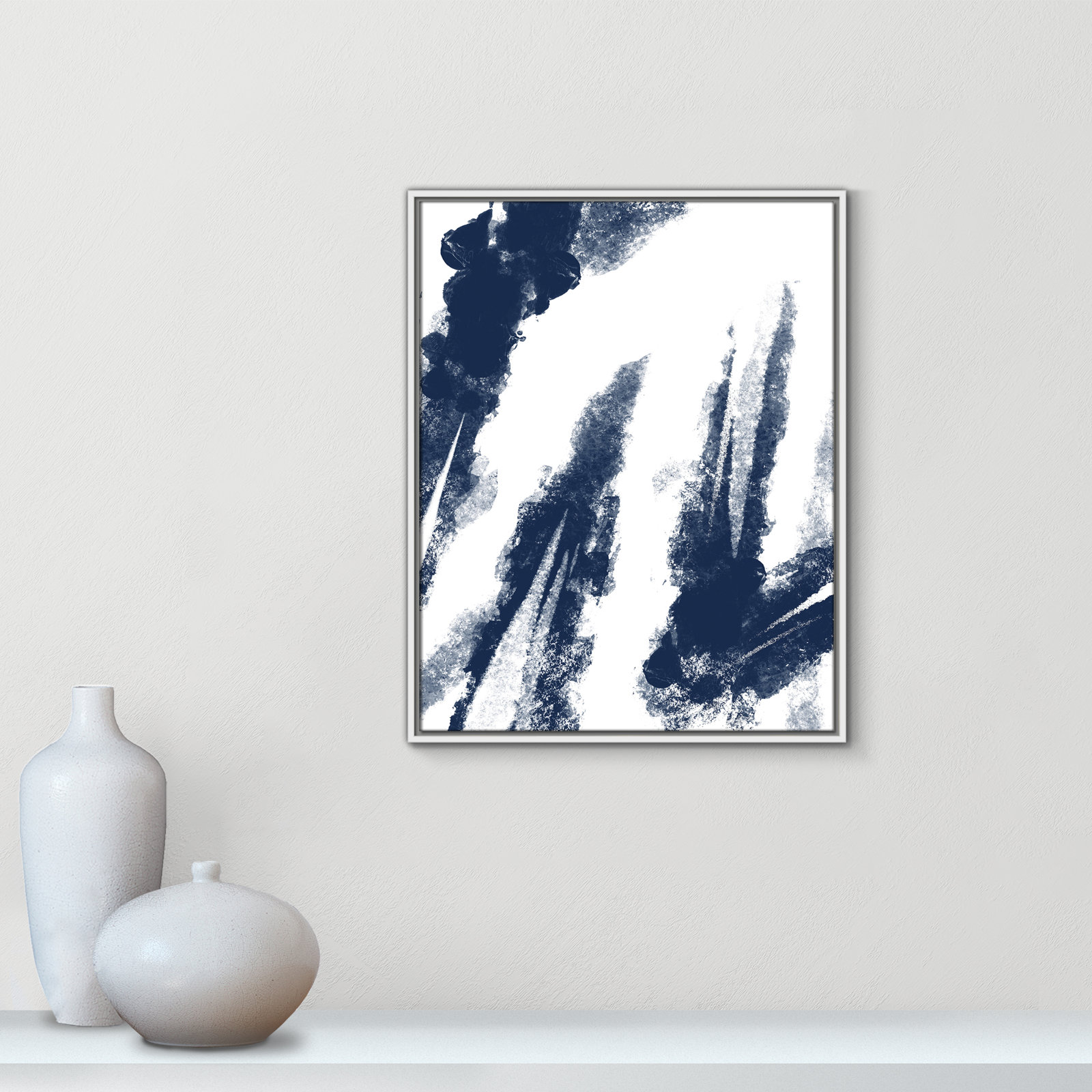 Ferne "Navy Striking Seams 2" Print, 29.5" H x 23.5" W x 2" D, White Framed Canvas