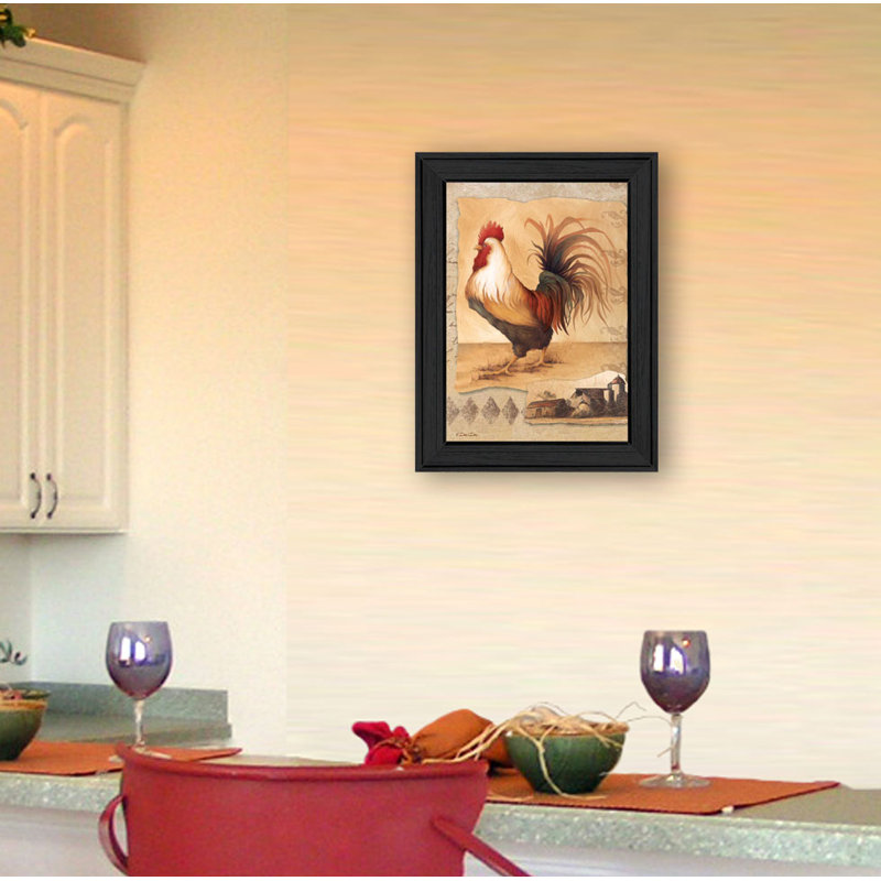 Rustic Multicolor Rooster Montage Canvas Framed Wall Art