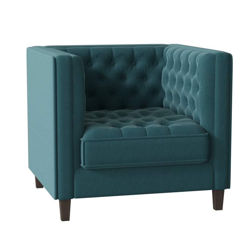 Jess Upholstered Armchair, Tess Surf, Brown Mahogany