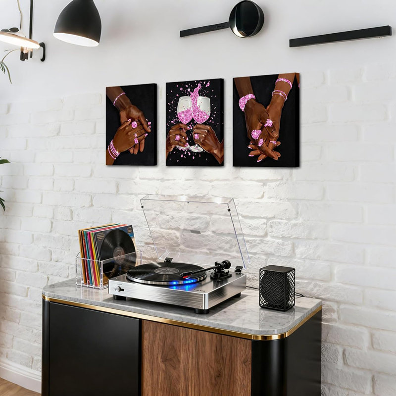 3 Piece Wrapped Canvas Print, Pink