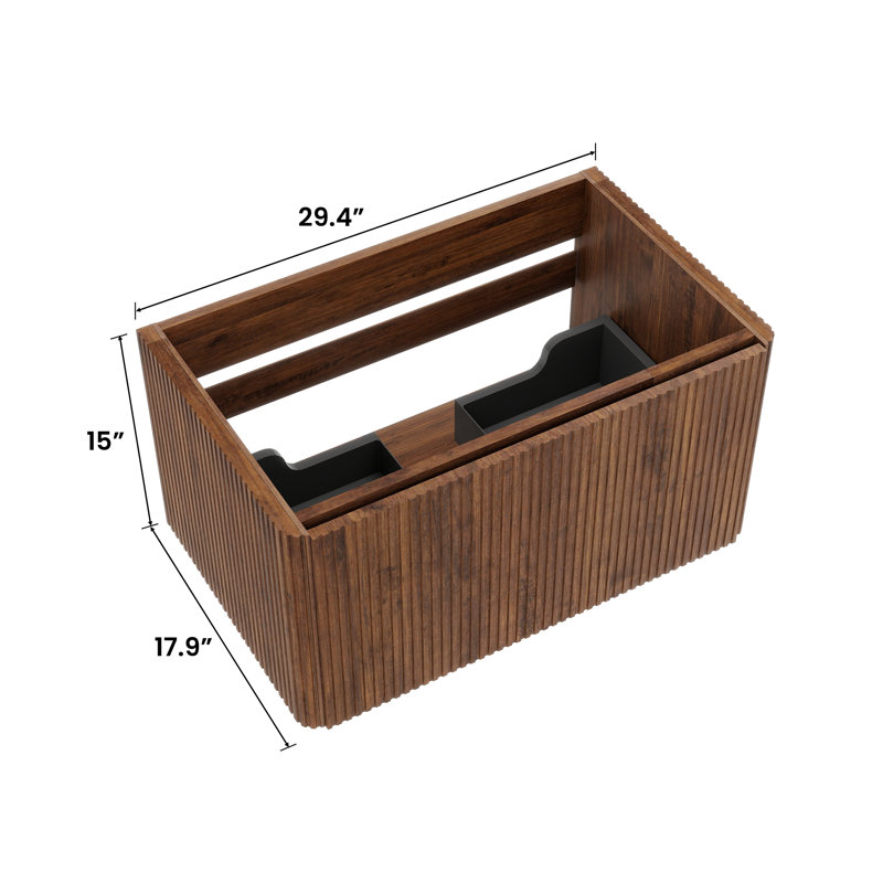 Base de meuble-lavabo rayé Pryor avec bords incurvés et tiroir à ouverture par pression