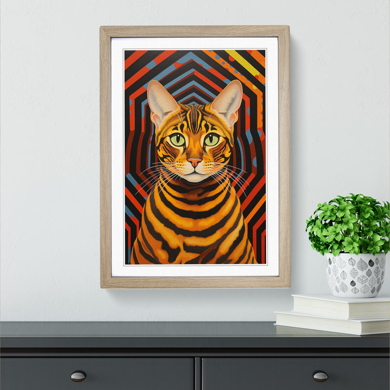 Bengal Cat Op - Framed Print, 34cm H x 25cm W x 2cm D, Oak Framed