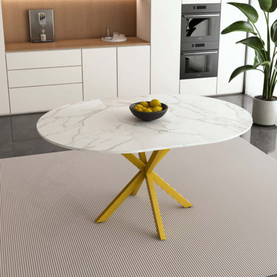 Table à manger ronde moderne et simple avec pales extensibles, base en acier au carbone en X, robuste et durable, convenant aux restaurants, petits appartements et cuisines (peut accueillir 4 à 6 personnes)
