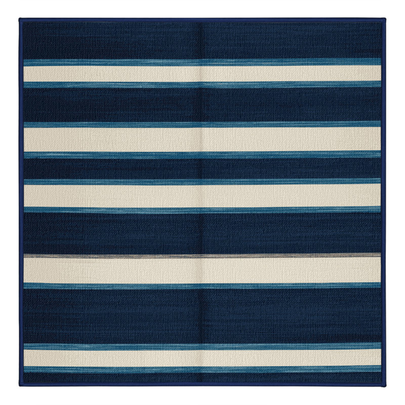 Washable Ink Blue White Striped Area Rug, Square 7'