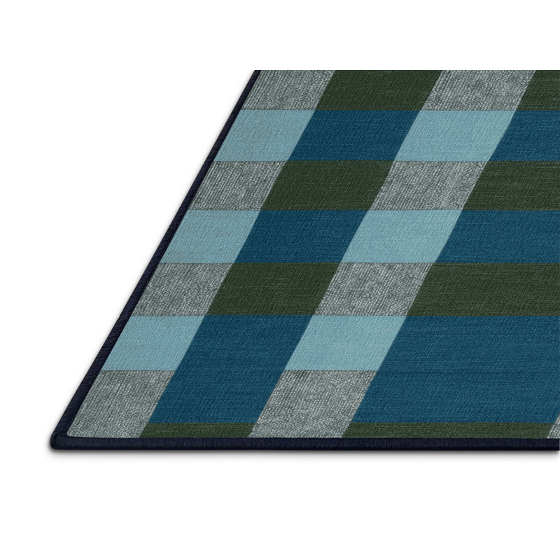 Machine Washable Checkered Blue Area Rug, Rectangle 7' x 9'