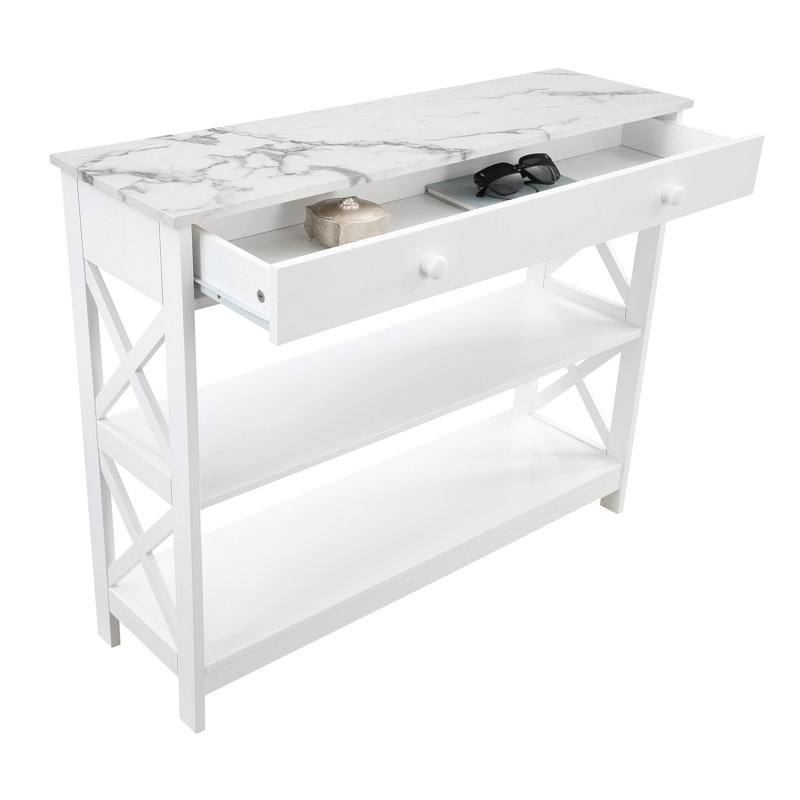 Aafko 39.5" Console Table, White Faux Marble/White, 31.5" H x 39.5" W x 12" D