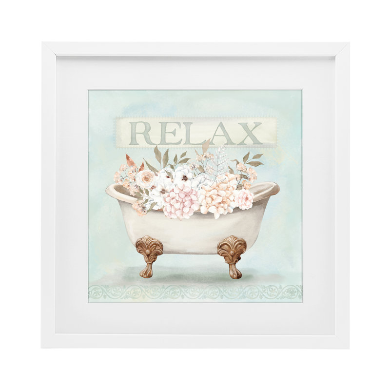 «Relax Floral Tub», reproduction encadrée sous verre, design par Mollie B., H 16 po x l 16 po, Cadre blanc côtier