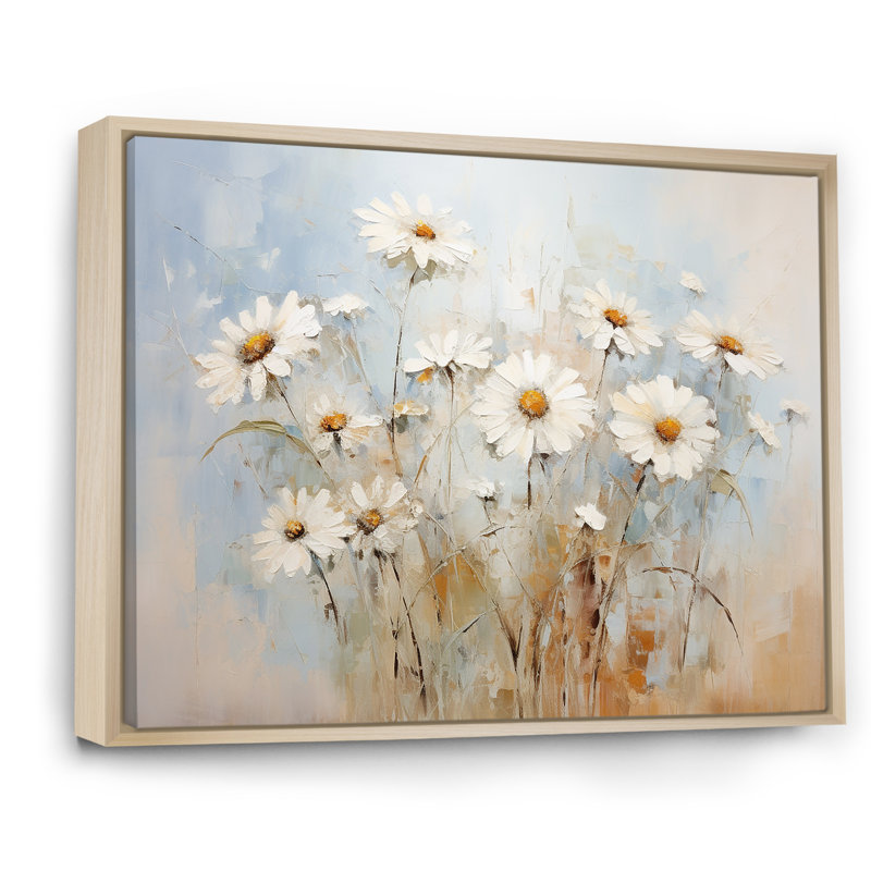 «White Daisy Fields Elegance» sur impression sur toile, H 12 po x l 20 po x P 1 po, Cadre flottant brun