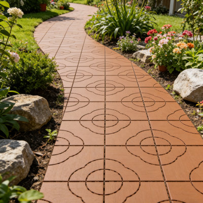 Carreau de terrasse en plastique texturé à motif de fleurs avec 12 bandes de bordure, 4 pièces d'angle et 1 paire de gants (ensemble de 44) L 12 po x l 12 po