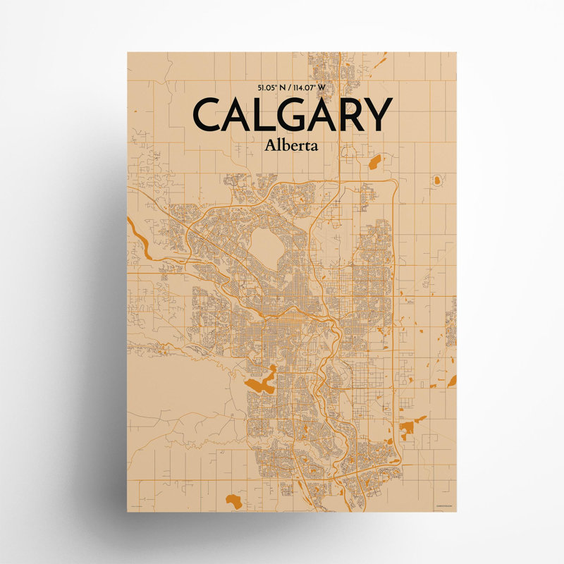 «Calgary City Map», impression rétro, H 27,6 po x l 19,7 po