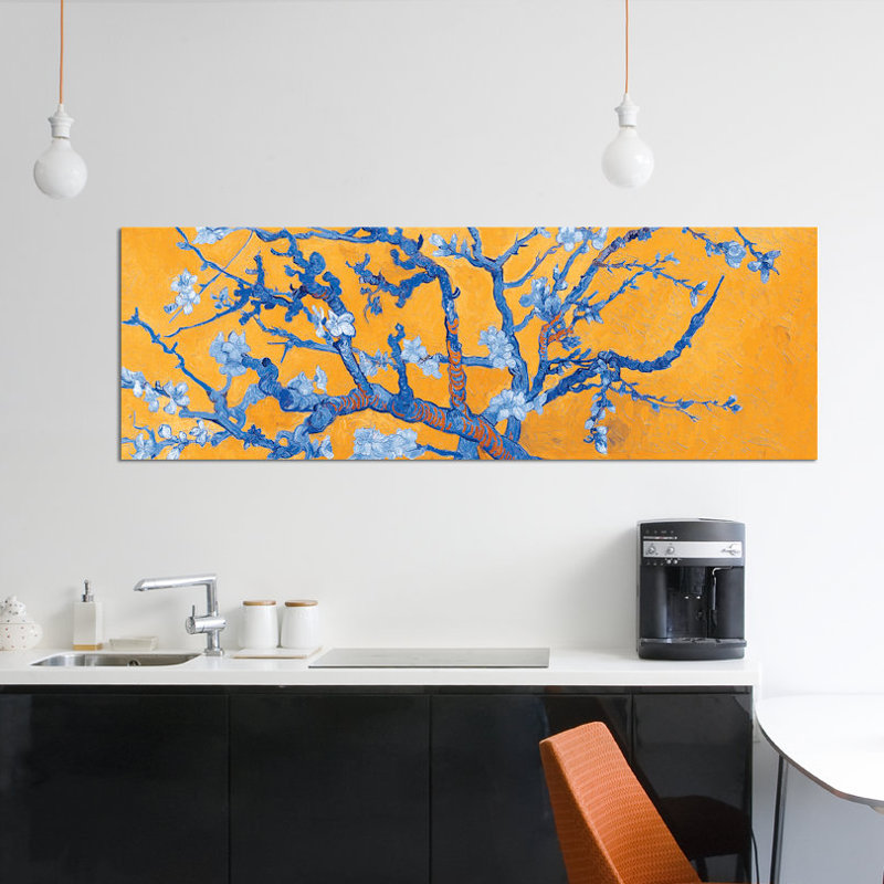 «Almond Blossom On Orange» par Vincent Van Gogh - Estampe numérique sur toile tendue avec châssis, Toile tendue