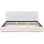 Structure de lit tapissier en tissu blanc moderne avec base en bois massif et finition grain de bois naturel, très grand-132827906