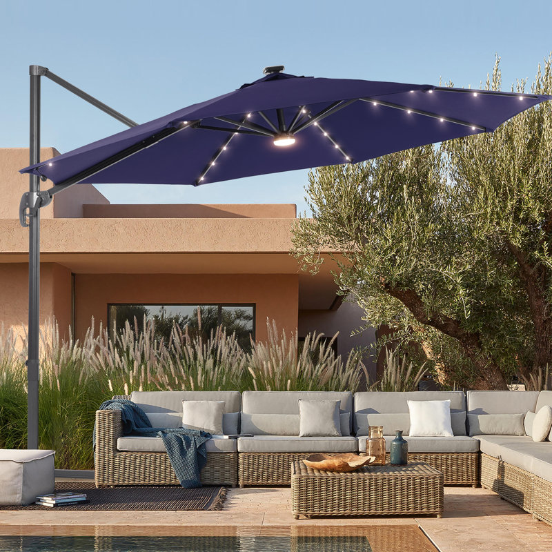 Rosell 132" Lighted Cantilever Umbrella, Bleu marine
