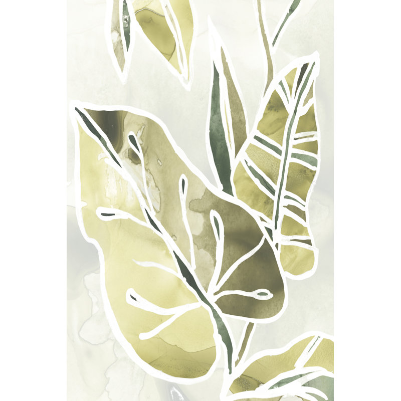 Batik Leaves I by June Erica Vess - Painting, 122cm H x 81cm W, Black Floater Framed