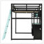 Lit mezzanine double en bois avec bureau, tablettes, lumières DEL, ports USB et panneau perforé, noir et bleu-129747079