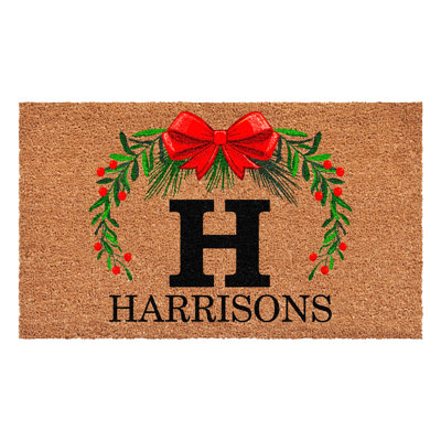 Paillasson couronne de Noël personnalisé, lettre H