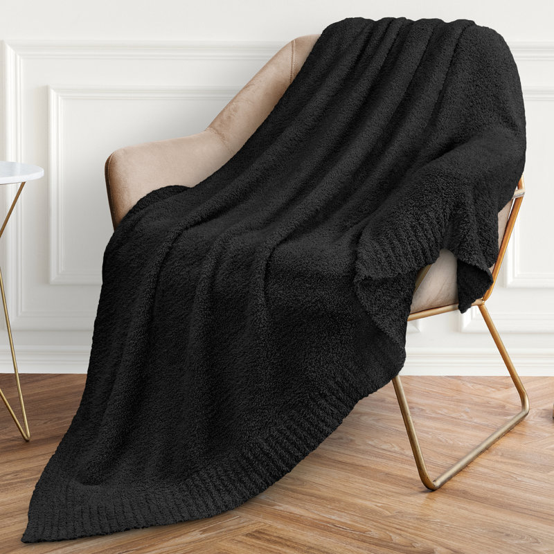 Black Reversible Fleece Knit Throw Blanket, 50x60 Inches