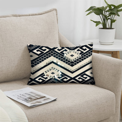 Coussin lombaire rectangulaire en coton 12 x 20, motif aztèque classique, blanc, noir