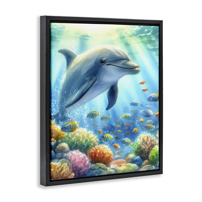  «Majestic Dolphin Underwater Floater» par LSR Design Studio, Cadre flottant noir de jais, H 21 po x l 17 po