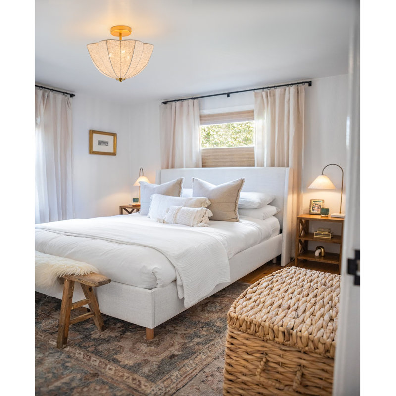 3-Light Linen Petal Bowl Semi Flush Mount