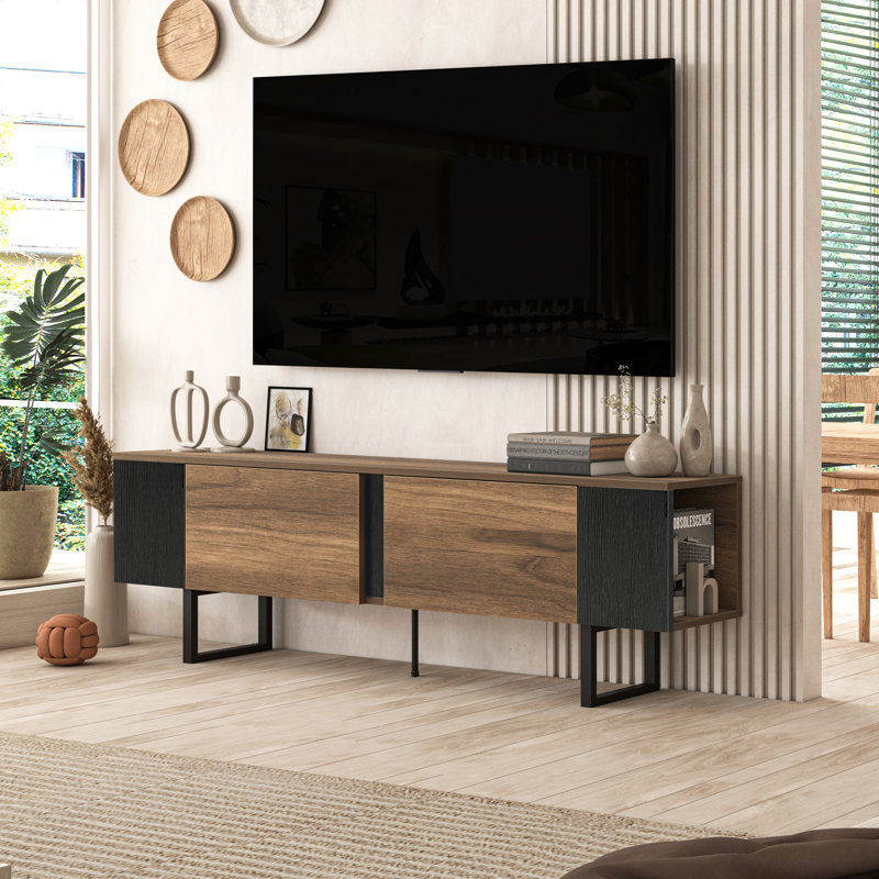 Doty Mid Century Modern Tv Stand For Tvs Up To 80" With 2 Cabinets And 2 Corner Shelves