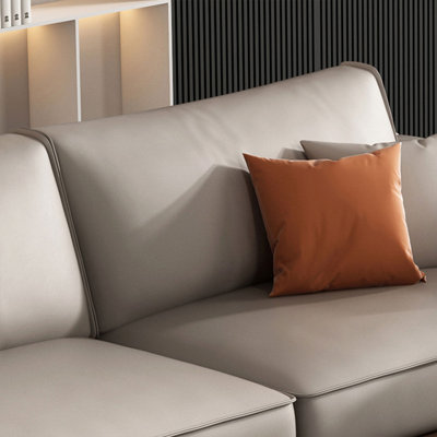 Khaki Coffee Genuine Leather Modular Sofa cushion couch