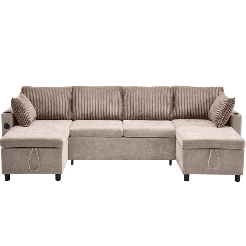 1113.4" Sectional Sofa Pull-Out Sofa Bed Versatile Sofa Sleeper With Large Storage Space, Brown