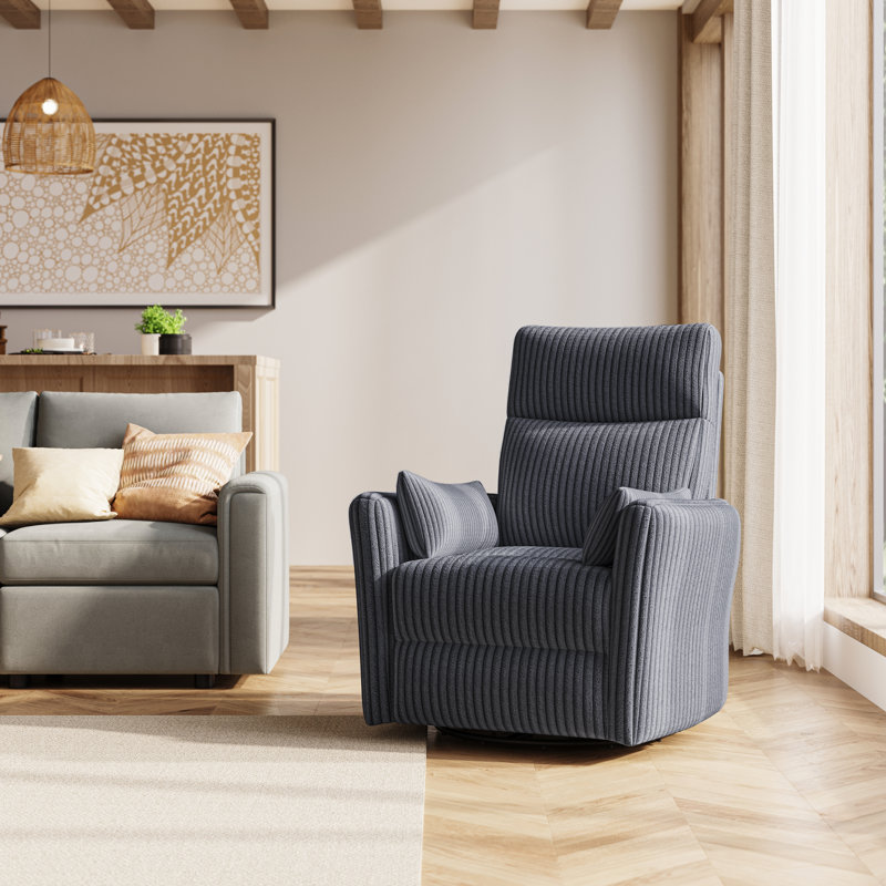 Sherry 34'' Upholstered Swivel Manual Rocking Recliner, Milo Gray Corduroy