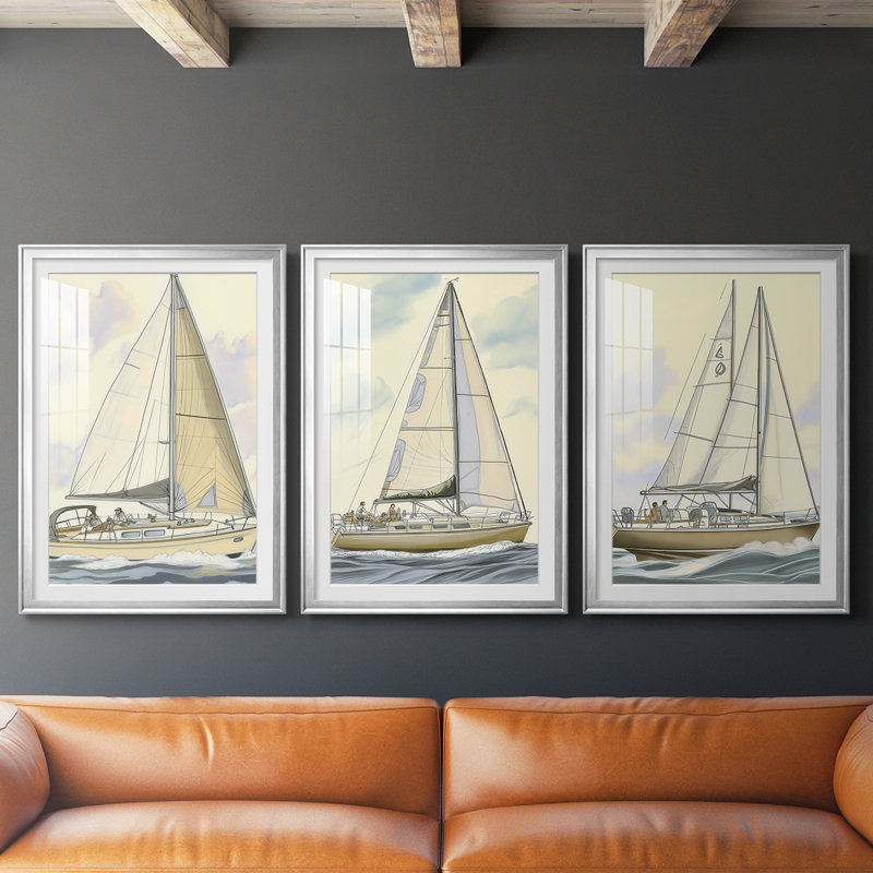 NAUTICAL Series CXIX - Impression sur mesure encadrée de qualité supérieure - 3 pièces, Argent argent, H 21 po x l 30 po