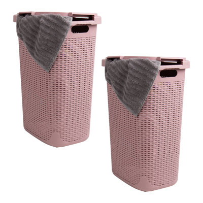  Panier à linge mince 60 L, panier à linge, couvercle, style osier, plastique