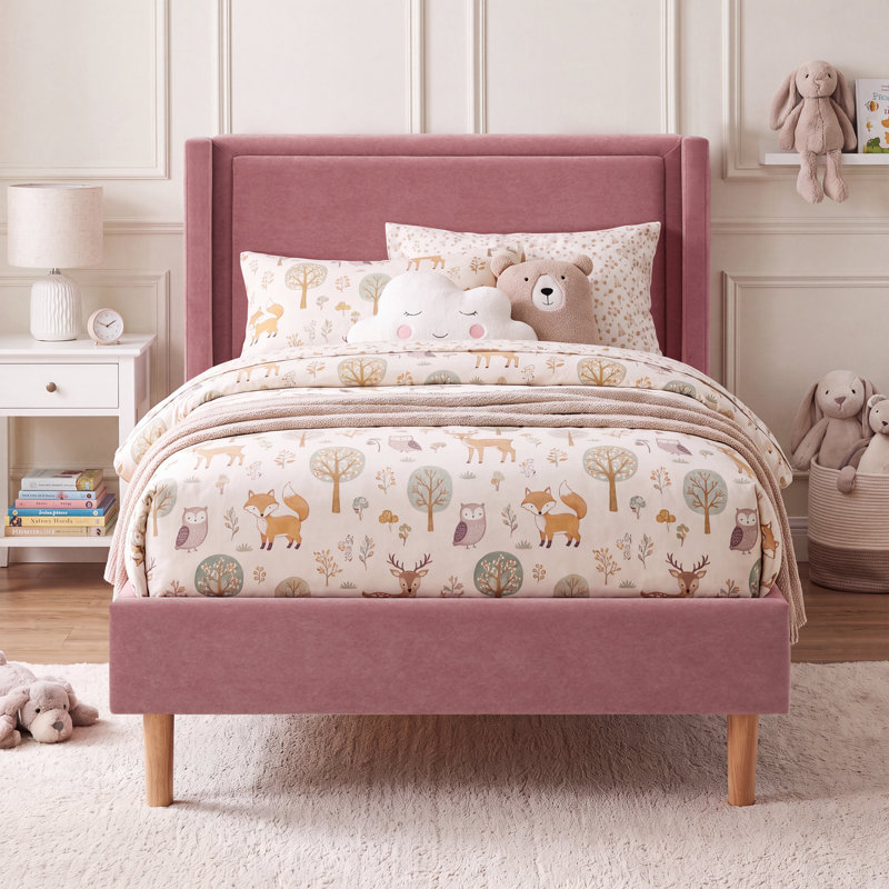 Lit simple tapissier Callie Kids, Pink Velvet