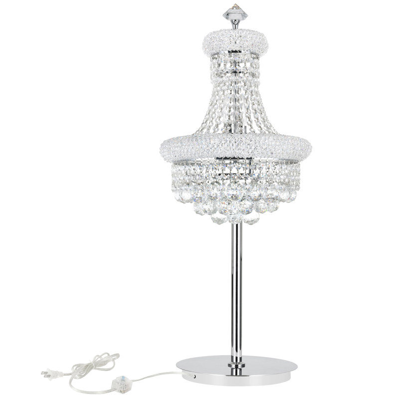 Andres Crystal 14" Chrome Table Lamp for Bedrooms Living Rooms Home Offices Study Desks, 6-Light with E12 Bulb Base, Chrome