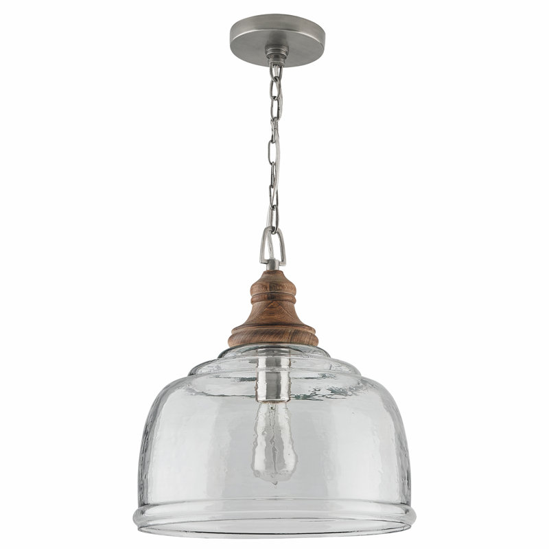 Luminaire suspendu en bois naturel et verre organique à 1 lumière Joaquin