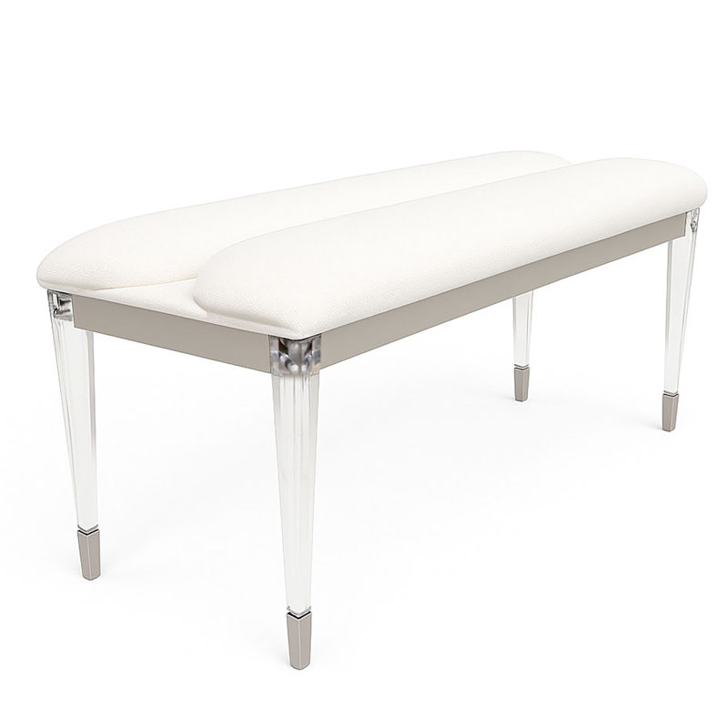 Banc de siège contemporain tapissier argenté avec pieds en acrylique, 1 pièce, bois d'ingénierie, pour chambre à coucher, siège de conception rectangulaire, forme