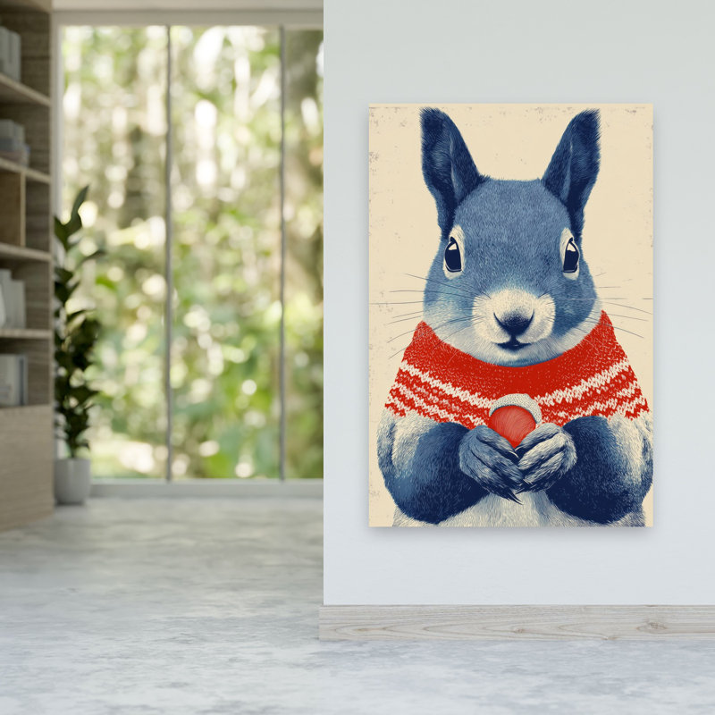 Cozy Winter Squirrel Contemporary Squirrel Forest Nature Wall Art Print 1 Piece Wrapped Canvas Wall Art