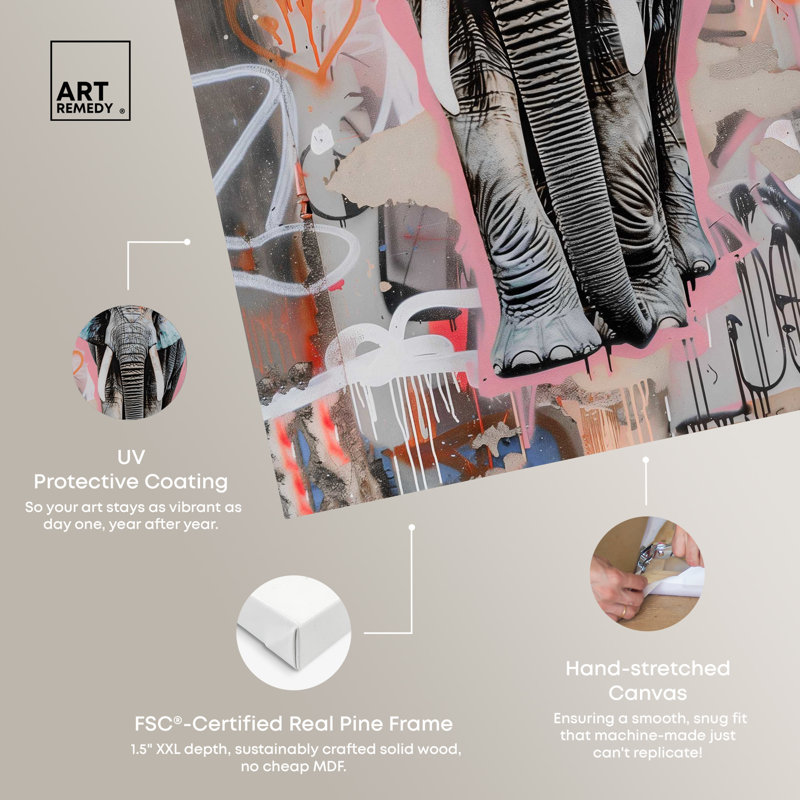 «Graffiti Hearts Elephant Canvas Graffiti Pop Art» par Art Remedy, Toile tendue, H 24 po x l 16 po